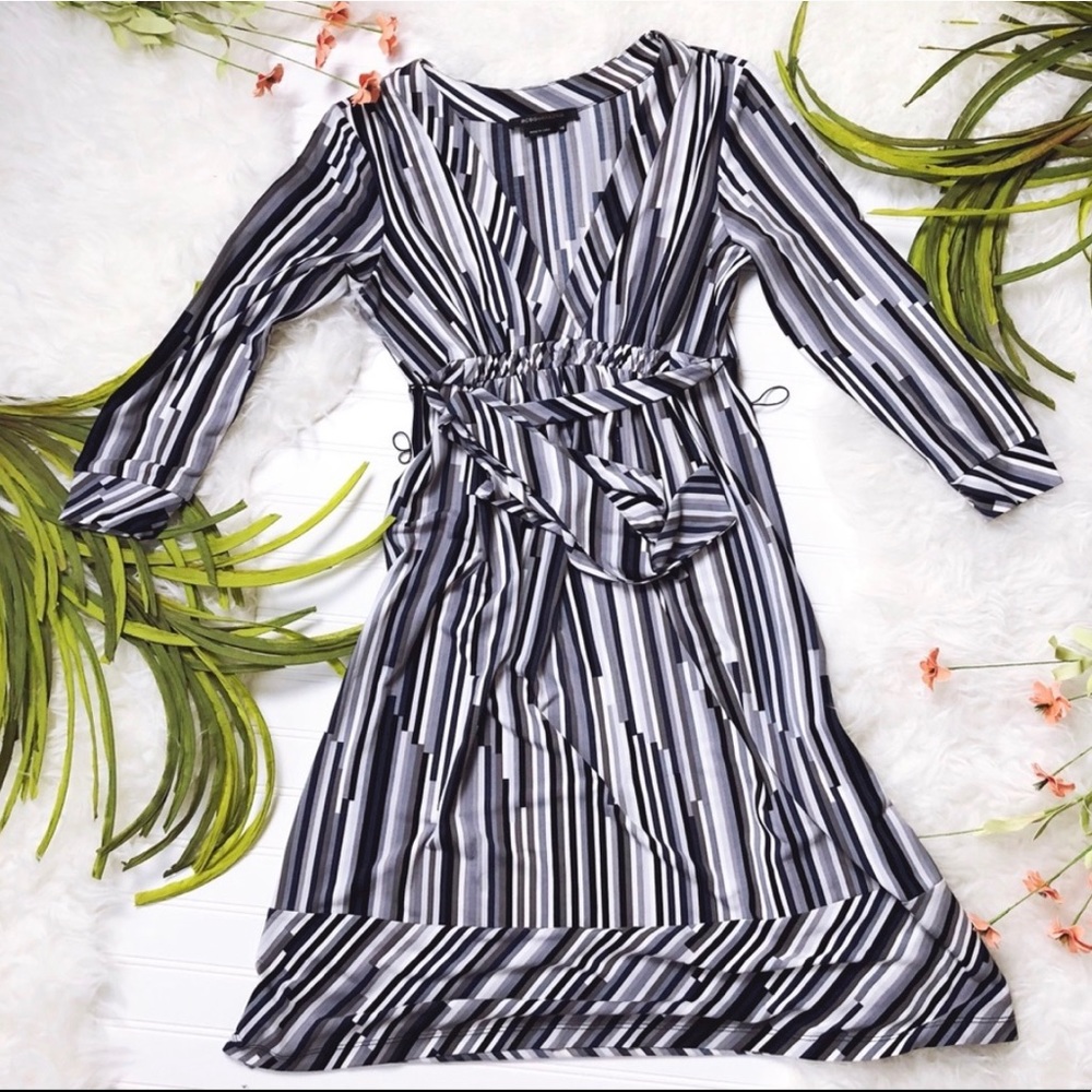 BCBGMaxAzria Long Sleeved Striped Midi Dress